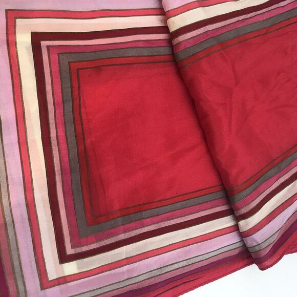 Vintage Oscar De La Renta Signed Silk Scarf for Accessory St. Red Striped Border - Picture 6 of 8